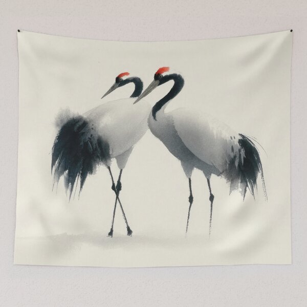 Item preview, Cranes stand together in soft light designed and sold by anytka.