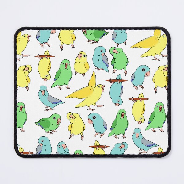Item preview, yellow green blue parrotlet doodle pattern designed and sold by FandomizedRose.