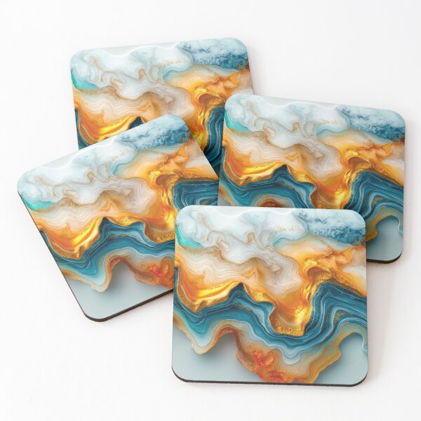 Item preview, Teal and Gold Abstract Marble Art – Geode Fluid Waves, 3D Mineral Flow Background, Modern Wall Deco designed and sold by MargaretWiktor.