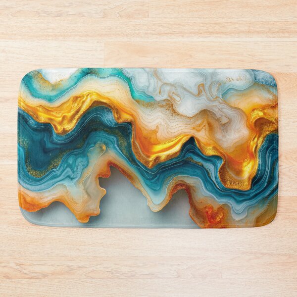 Item preview, Teal and Gold Abstract Marble Art – Geode Fluid Waves, 3D Mineral Flow Background, Modern Wall Deco designed and sold by MargaretWiktor.