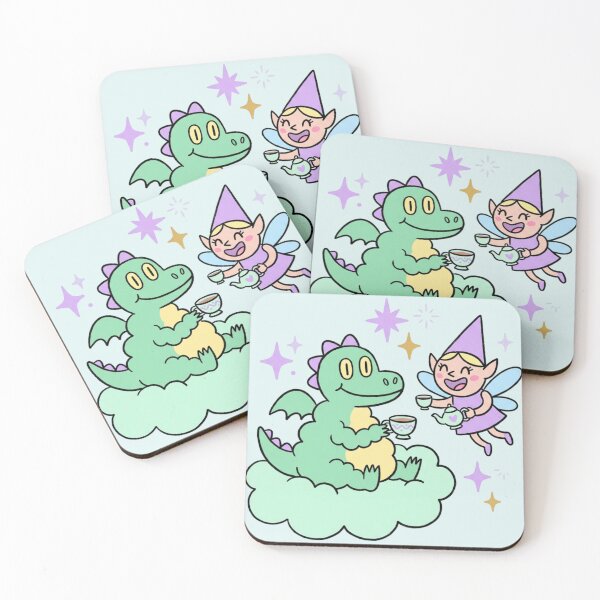 Item preview, Giggling Tea Guests - Cute Dragon and Fairy Friends Vector Art designed and sold by HappySproutArt.