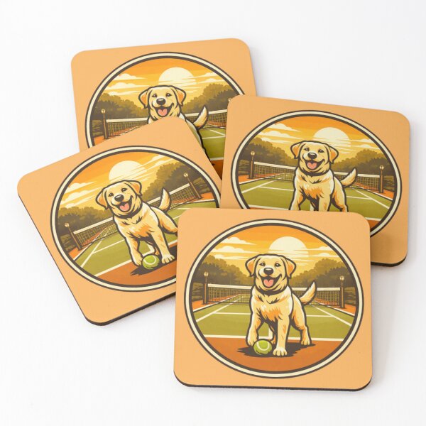Item preview, Active Labrador Tennis Player – Retro Athlete Badge designed and sold by PawPrintCustom.
