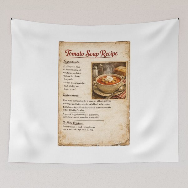 Item preview, Vintage Tomato Soup Recipe Poster, Old Fashioned Comfort Food With Homemade Croutons and a Cozy Kitchen Decor Gift designed and sold by TerScott.