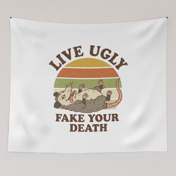 Item preview, Live Ugly Fake Your Death Funny Opossum Retro 70s Vintage Sticker designed and sold by Pingi-shop.