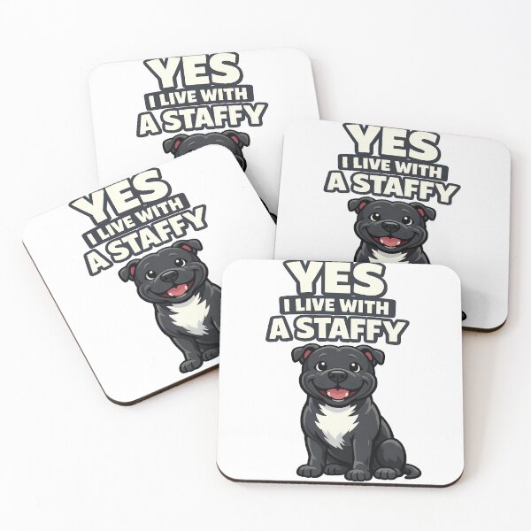 Item preview, Yes I Live With a Staffy - Cute Staffordshire Bull Terrier Illustration designed and sold by BestFriendTees.