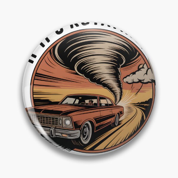 Item preview, Vintage-style badge illustration of storm chasers in a car chasing a tornado.cool,  designed and sold by treesdesign.