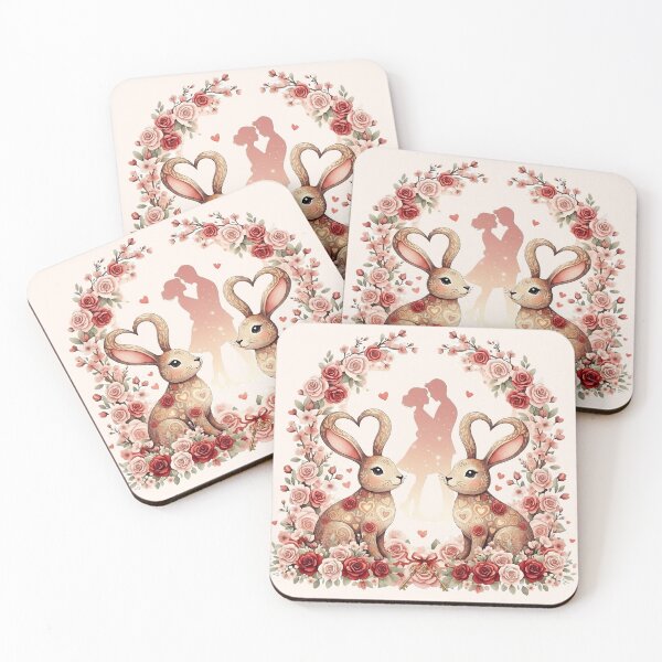 Item preview, Love Bunnies in Floral Heart – Romantic Fantasy Art designed and sold by Y-MOONSTAR.