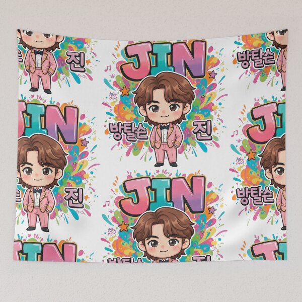 Item preview, BTS Jin Kim Seokjin Chibi Art - Pink Suit Colorful Paint Splash designed and sold by Polarisofficial.