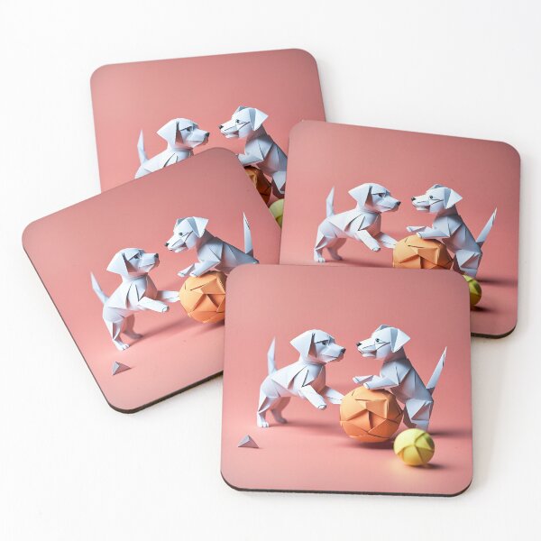 Item preview, Origami Art - Puppy Playdate Delight: Dynamic Duo's Ball-Fuelled Fun! designed and sold by ArtfulFolds.