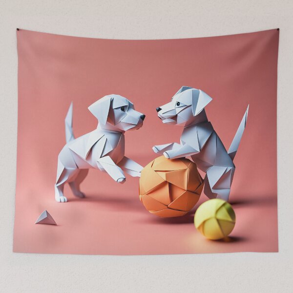 Item preview, Origami Art - Puppy Playdate Delight: Dynamic Duo's Ball-Fuelled Fun! designed and sold by ArtfulFolds.