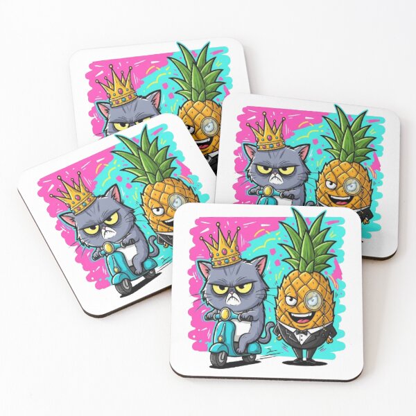 Item preview, The King and The Gentleman - Cat on Scooter & Fancy Pineapple designed and sold by RetroRascalStudio.