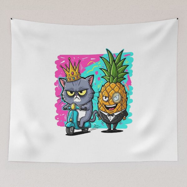 Item preview, The King and The Gentleman - Cat on Scooter & Fancy Pineapple designed and sold by RetroRascalStudio.
