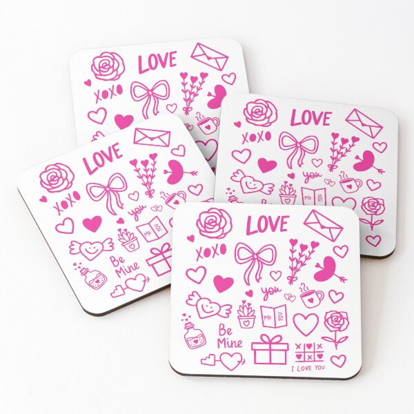 Item preview, Pink Valentine Doodle Sticker Pack - Aesthetic Love Hearts & Bows designed and sold by helenostore.