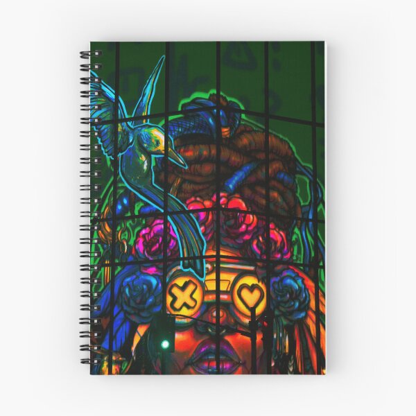 Item preview, Neon Stained Glass Goddess with Hummingbird – Psychedelic Floral Portrait Art designed and sold by visual art.