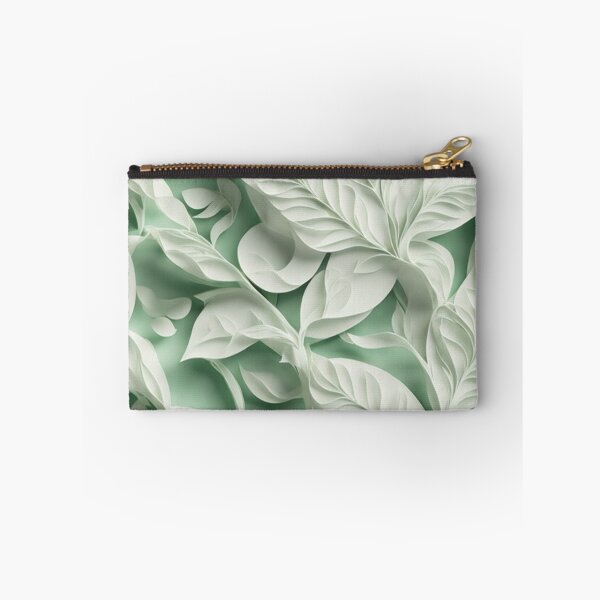 Item preview, Botanical white soft green 3D leaf pattern designed and sold by hollycooper.