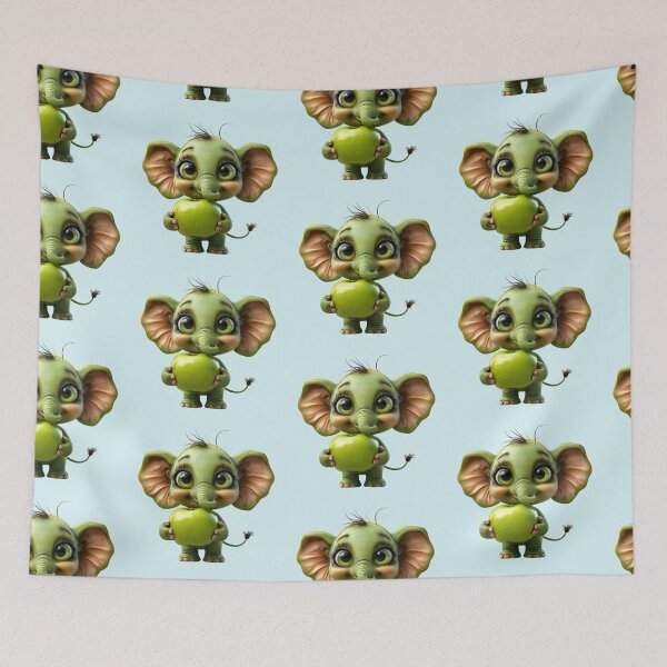Item preview, Cute Baby Green Elephant Holding Apple designed and sold by ValeriValera.
