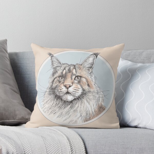 Item preview, Maine Coon Face – Detailed Feline Line Art Illustration designed and sold by NektarWorld.