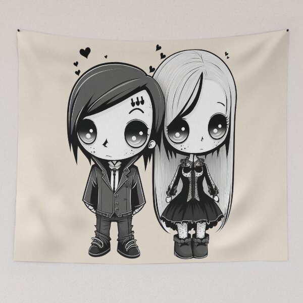 Item preview, Emo Goth Couple Floating Hearts designed and sold by BetOova.