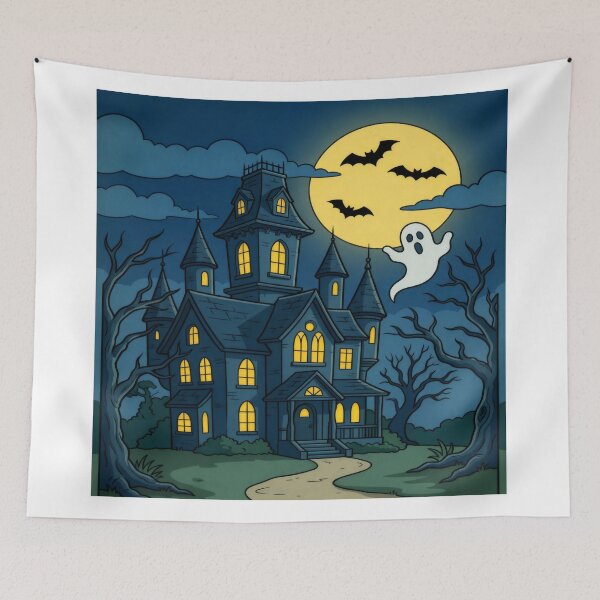 Item preview, Haunted Mansion Halloween Art Print | Cute Spooky House Illustration | Whimsical Ghost Night Wall Art designed and sold by AbstractAuraArt.