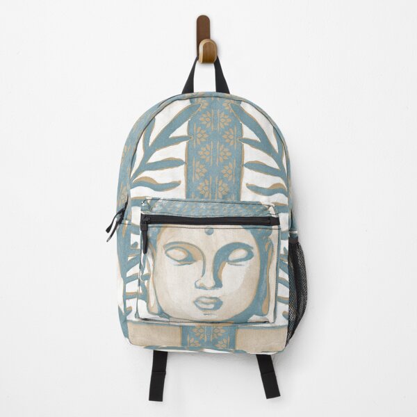 Item preview, Buddha Head Statue with Palm Fronds Watercolor - Peacock + Fawn designed and sold by Irene Estelle.