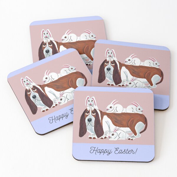Item preview, Happy Easter Basset Hound with bunnies designed and sold by Squirreldumplings.