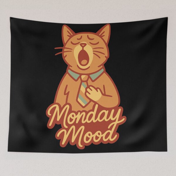 Item preview, Monday Mood Cat Shirt – Tired Relatable Cat Illustration Meme Tee designed and sold by WhiskerlyGfx.