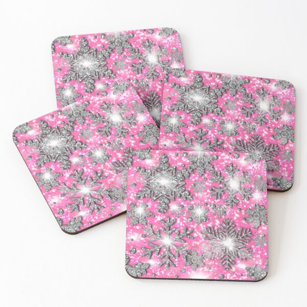 Item preview, Glittery pink silver white sparkling Christmas snowflakes frosty holiday pattern designed and sold by hollycooper.