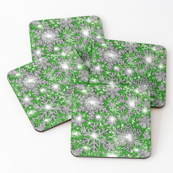 Item preview, Glittery green silver white sparkling Christmas snowflakes frosty holiday pattern designed and sold by hollycooper.