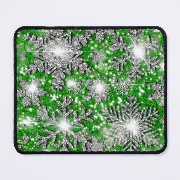 Item preview, Glittery green silver white sparkling Christmas snowflakes frosty holiday pattern designed and sold by hollycooper.
