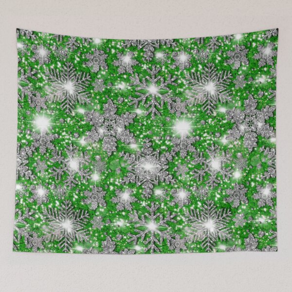Item preview, Glittery green silver white sparkling Christmas snowflakes frosty holiday pattern designed and sold by hollycooper.