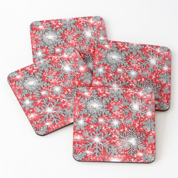 Item preview, Glittery red silver white sparkling Christmas snowflakes frosty holiday pattern designed and sold by hollycooper.