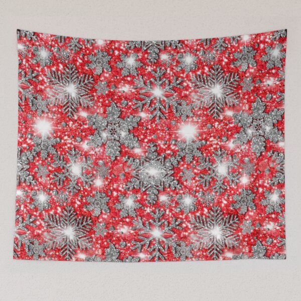Item preview, Glittery red silver white sparkling Christmas snowflakes frosty holiday pattern designed and sold by hollycooper.