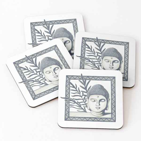 Item preview, Buddha Head Statue with Palm Fronds Watercolor - Dusk + Tea designed and sold by Irene Estelle.
