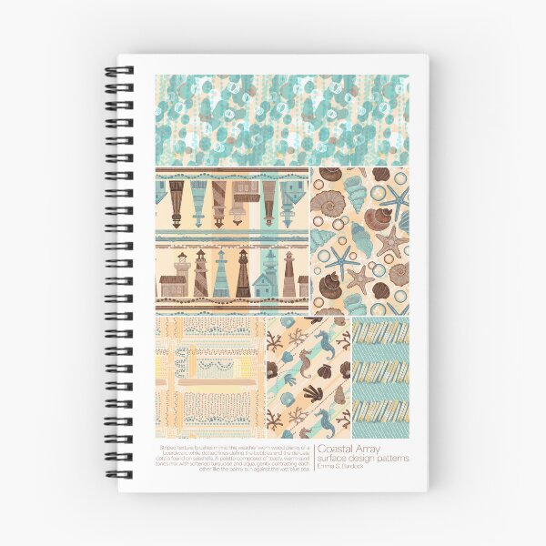 Item preview, Coastal Array pattern collage, Beach house wall art, seashell, lighthouse and seahorse illustrations designed and sold by EmmaSB-Designs.