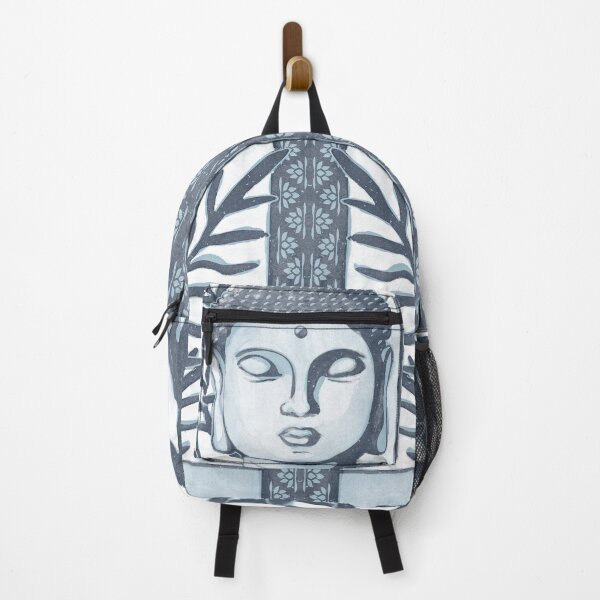Item preview, Buddha Head Statue with Palm Fronds Watercolor - Dusk + Sky designed and sold by Irene Estelle.