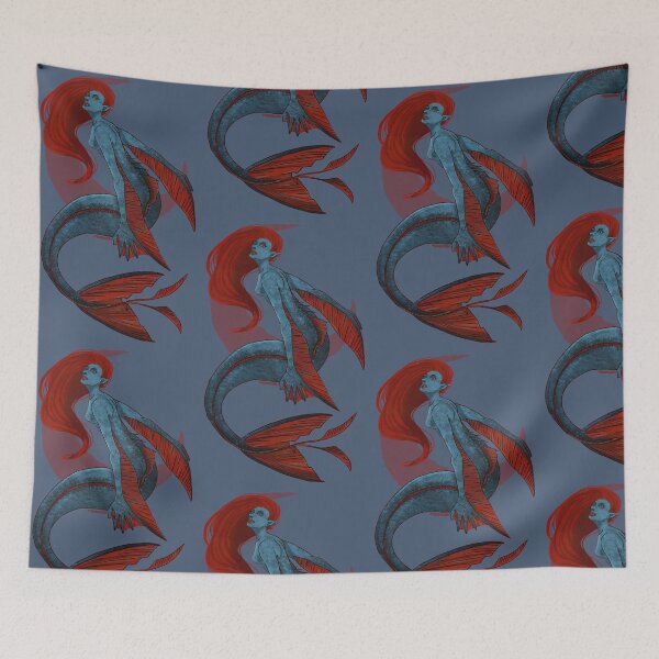 Item preview, Crimson Haired Mermaid original digital artwork designed and sold by NonDecafArt.