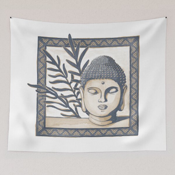 Item preview, Buddha Head Statue with Palm Fronds Watercolor - Dusk + Fawn designed and sold by Irene Estelle.