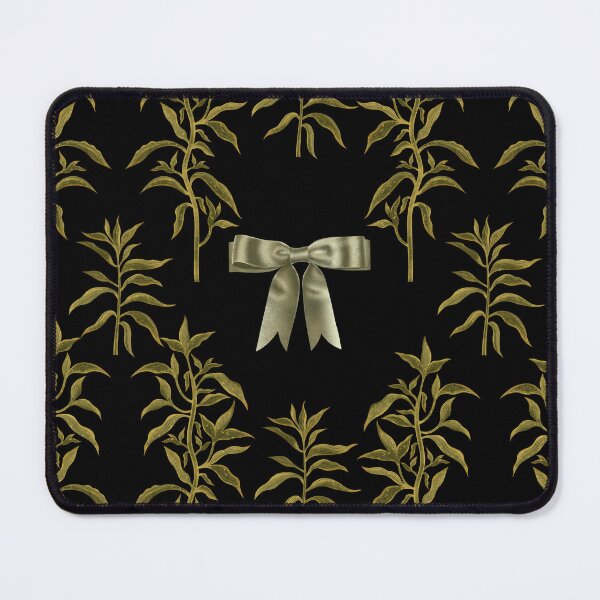 Item preview, Botanical seamless print of green leaves and herbs, green bows on a black background designed and sold by Grin Katalina Floral Patterns & Cozy Art.