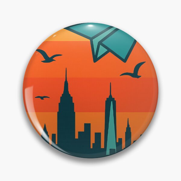 Item preview, New York City Skyline with paper airplane and seagulls  designed and sold by Moonshroomarts.