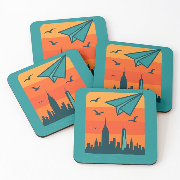 Item preview, New York City Skyline with paper airplane and seagulls  designed and sold by Moonshroomarts.
