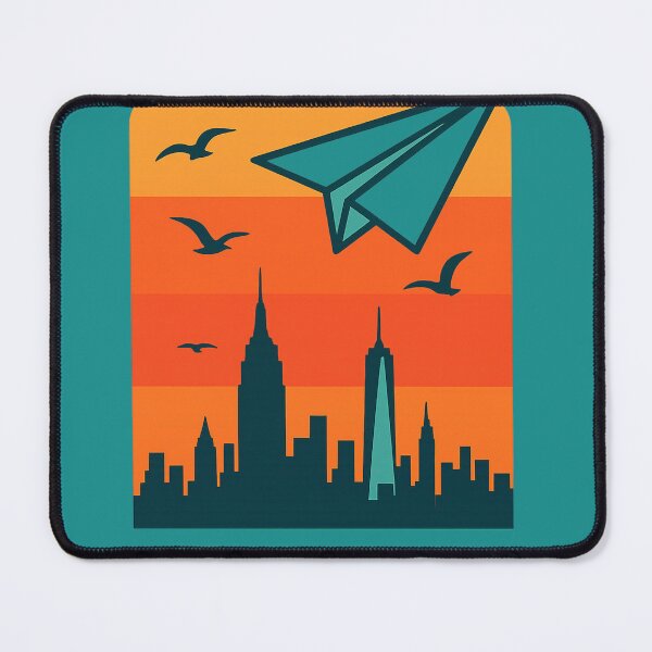 Item preview, New York City Skyline with paper airplane and seagulls designed and sold by Moonshroomarts.
