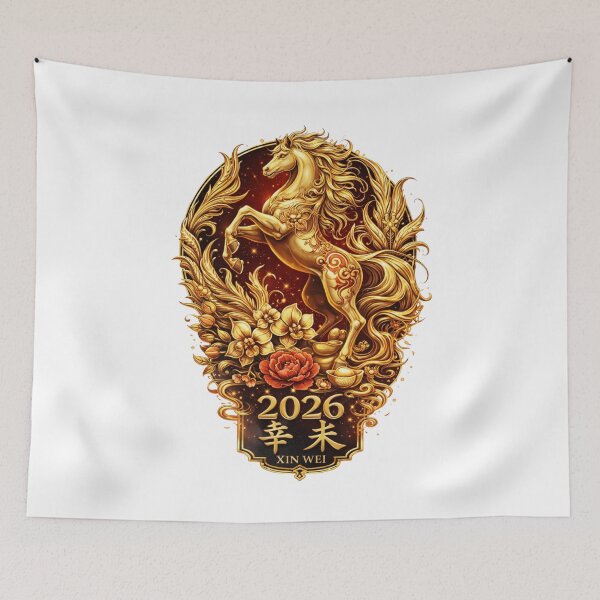 Item preview, Golden Year of the Horse 2026 - Luxurious Chinese Zodiac Art with Flowers & Prosperity designed and sold by JaaCreativeShop.