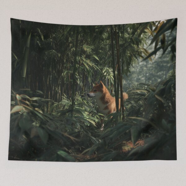 Item preview, A curious Shiba Inu exploring a bamboo forest, Dogs in Motion designed and sold by CDC40.