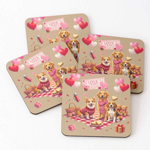Item preview, Cute Golden Retriever Corgi & Beagle Dog Valentine's Picnic | Love Ticket designed and sold by E-SarnEdge.