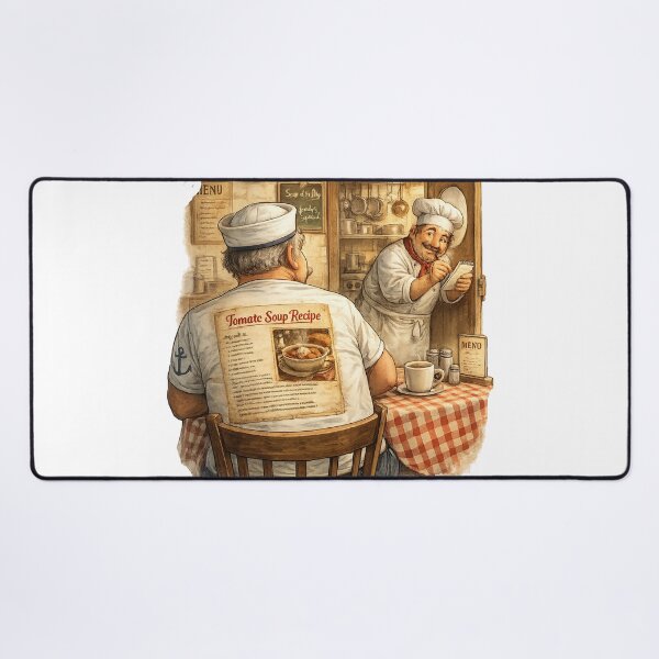 Item preview, Funny Vintage Tomato Soup Recipe T Shirt and Kitchen Wall Art, Cartoon Café Chef Steals the Recipe, Cozy Retro Kitchen Decor Gift designed and sold by TerScott.