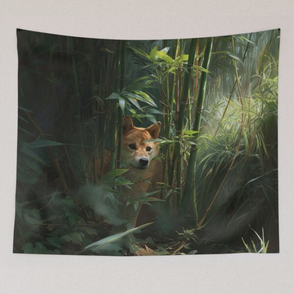 Item preview, A curious Shiba Inu exploring a bamboo forest, Dogs in Motion designed and sold by CDC40.