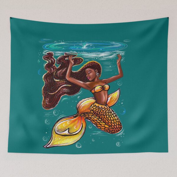 Item preview, Mermaid underwater - orange tail with and Afro hair relaxing designed and sold by Artonmytee.