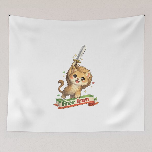 Item preview, Free Iran Kawaii Art – Cute Lion with Sword Illustration, Funny Cartoon Protest Design, Freedom Iran Artwork designed and sold by Paws-nd-Prints.