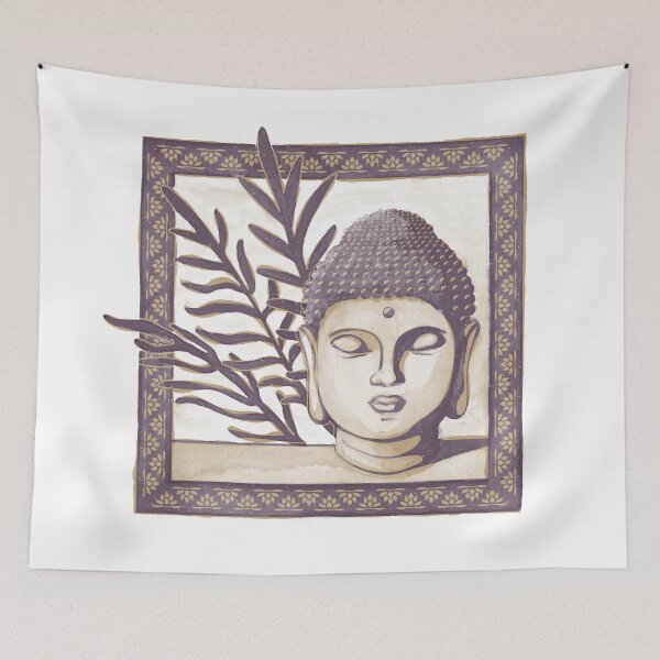 Item preview, Buddha Head Statue with Palm Fronds Watercolor - Fig + Fawn designed and sold by Irene Estelle.