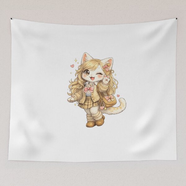 Item preview, Gyaru Cat Kawaii Art – Cute Anime Style White Cat Illustration, Japanese Fashion Cartoon, Pastel Aesthetic Design designed and sold by Paws-nd-Prints.